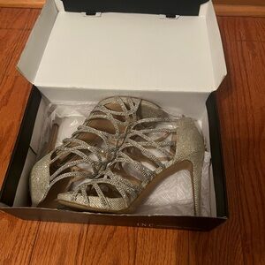 INC International Concepts Women's Glitter Strappy Heels - Silver